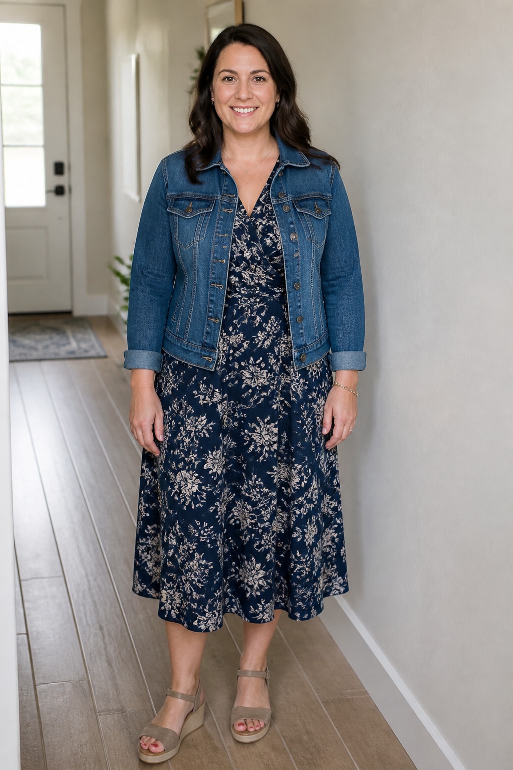 Floral Midi and Denim Jacket